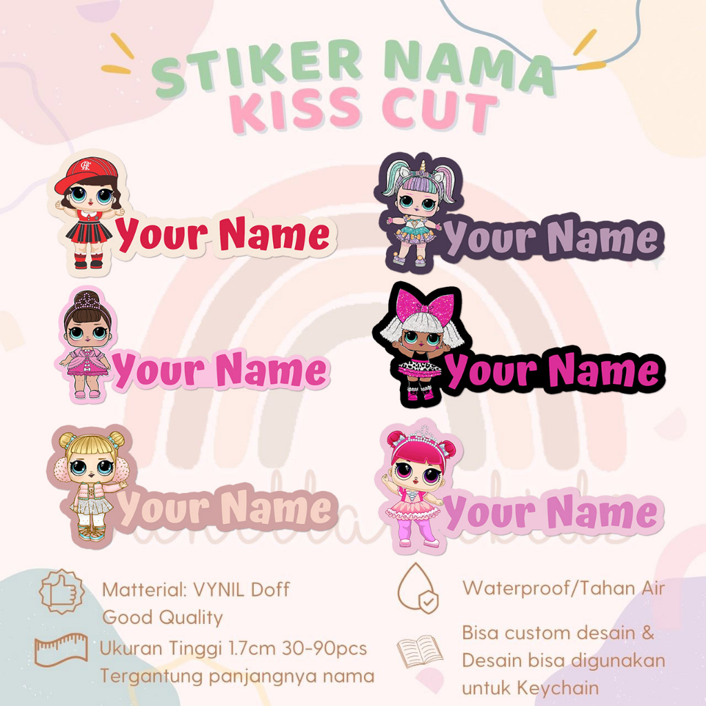 

vanilabeekids 90pcs | STIKER LOL SURPRISE | STIKER KISS CUT | STIKER NAMA ANAK | LABEL NAMA | WATERPROOF | TAHAN AIR | STIKER VYNIL | RAINBOW PELANGI