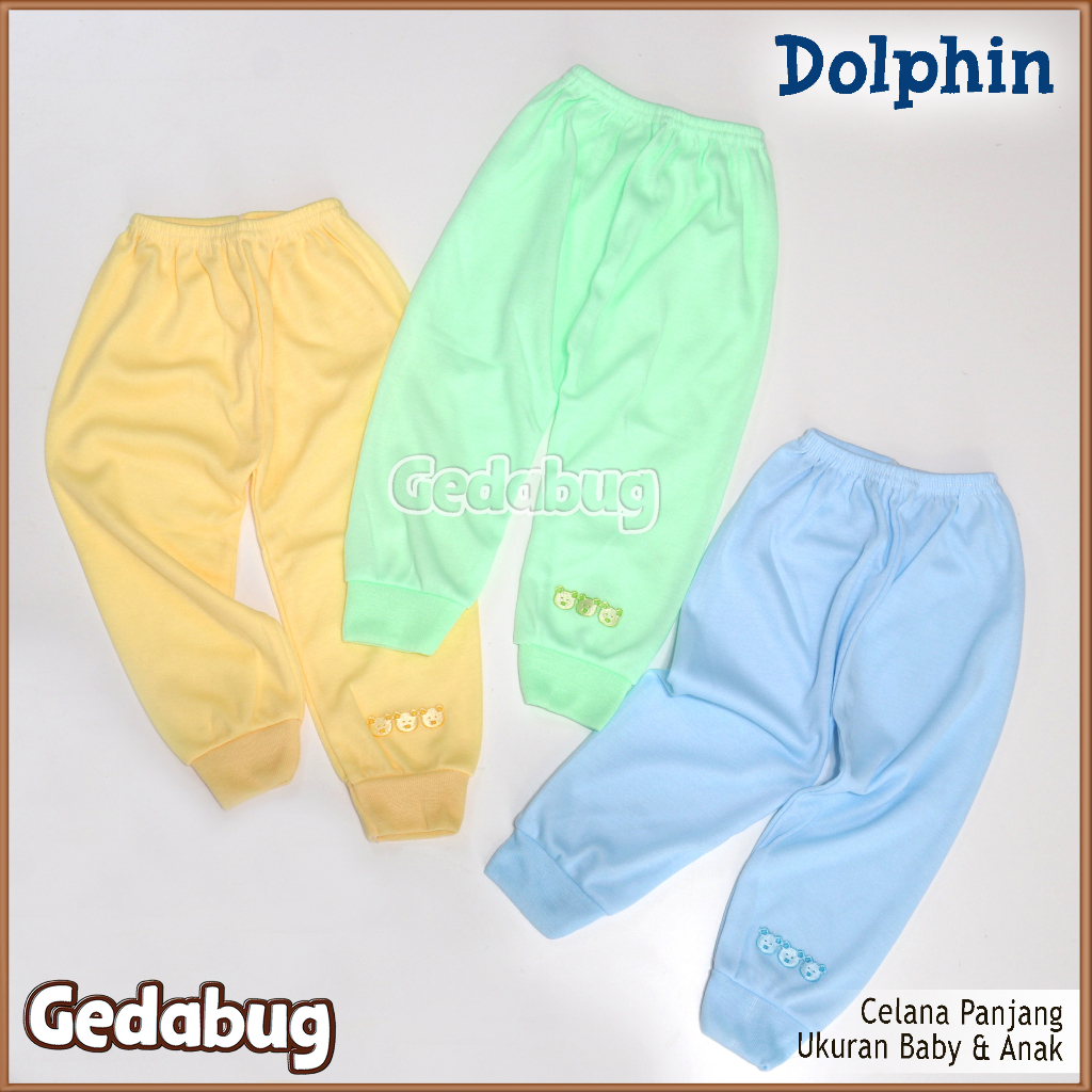 3 Pcs - Celana Panjang DOLPHIN | Celana Panjang Bayi &amp; Anak Warna Polos | Gedabug