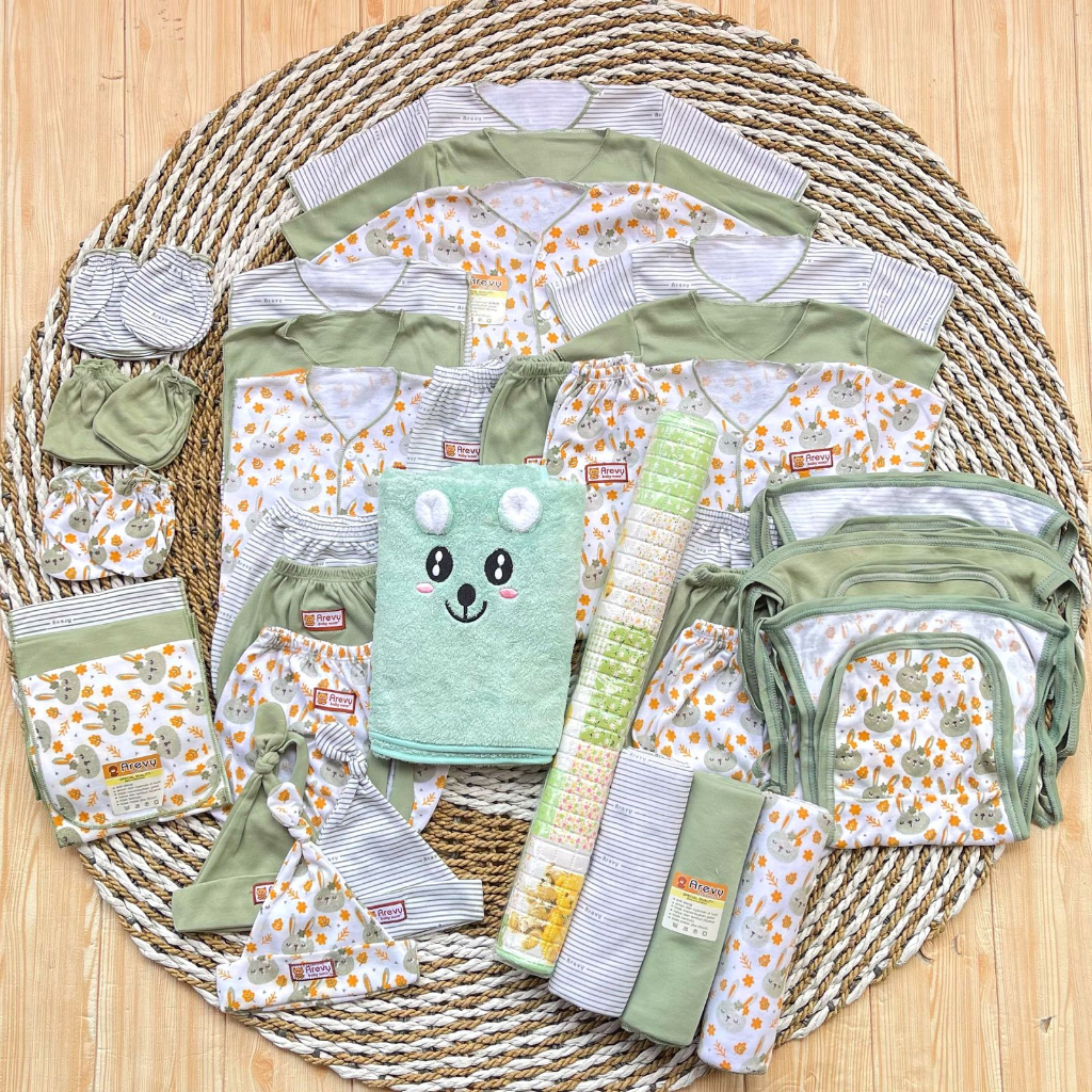 Arevy Babywear Paket Baju Bayi 50 Pcs Seri Green Paket Hemat Super Lengkap Murah Berkualitas Komplit Perlengkapan Baby Newborn 0-3 Bulan