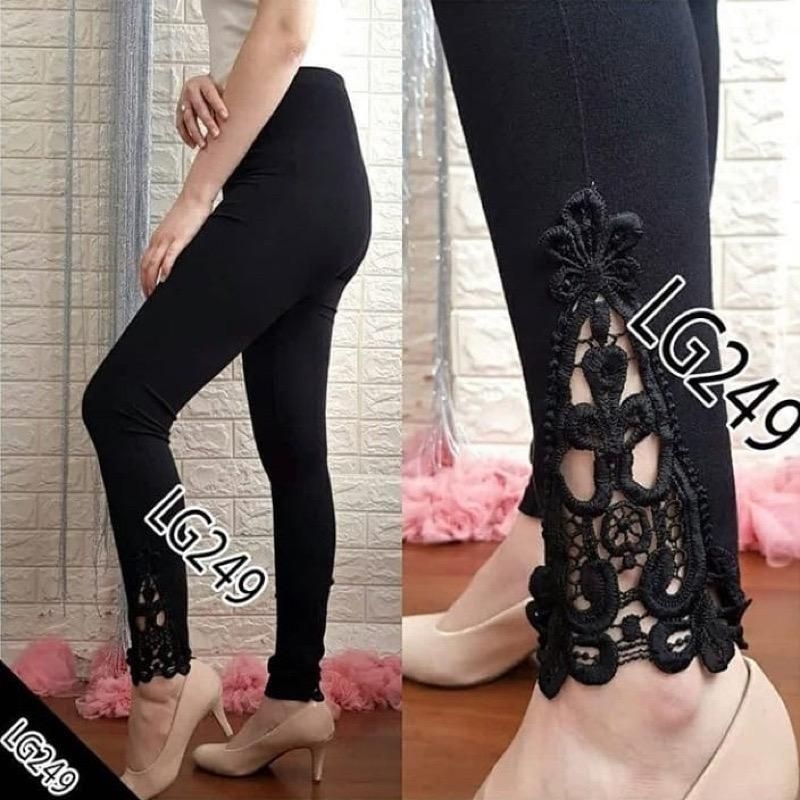 Celana Legging Hw Polos Panjang Wanita Motif Renda Brokat Premium Korean Import Tebal Fit S-XXL Jumbo / Leging Wanita Import Kekinian