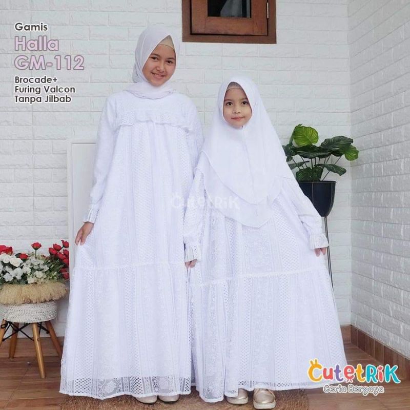 KOREAN STYLE CUTETRIK GAMIS ANAK PEREMPUAN PUTIH BRUKAT BROKAT BROCADE BROCAD HALLA KIMIRA UMUR 5 6 