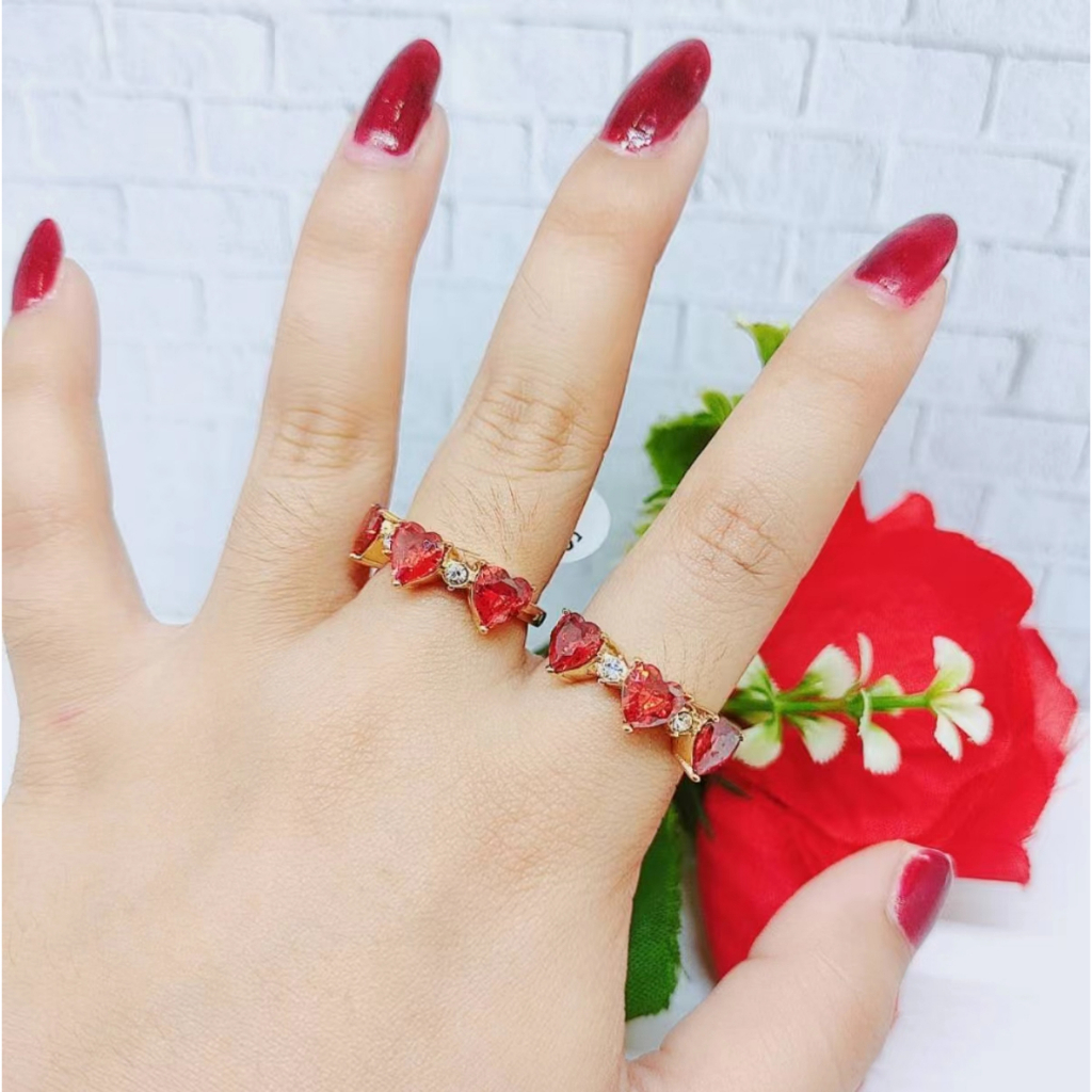 Cincin Titanium Love Mata Putih Dan Merah Perhiasan Fashion R061