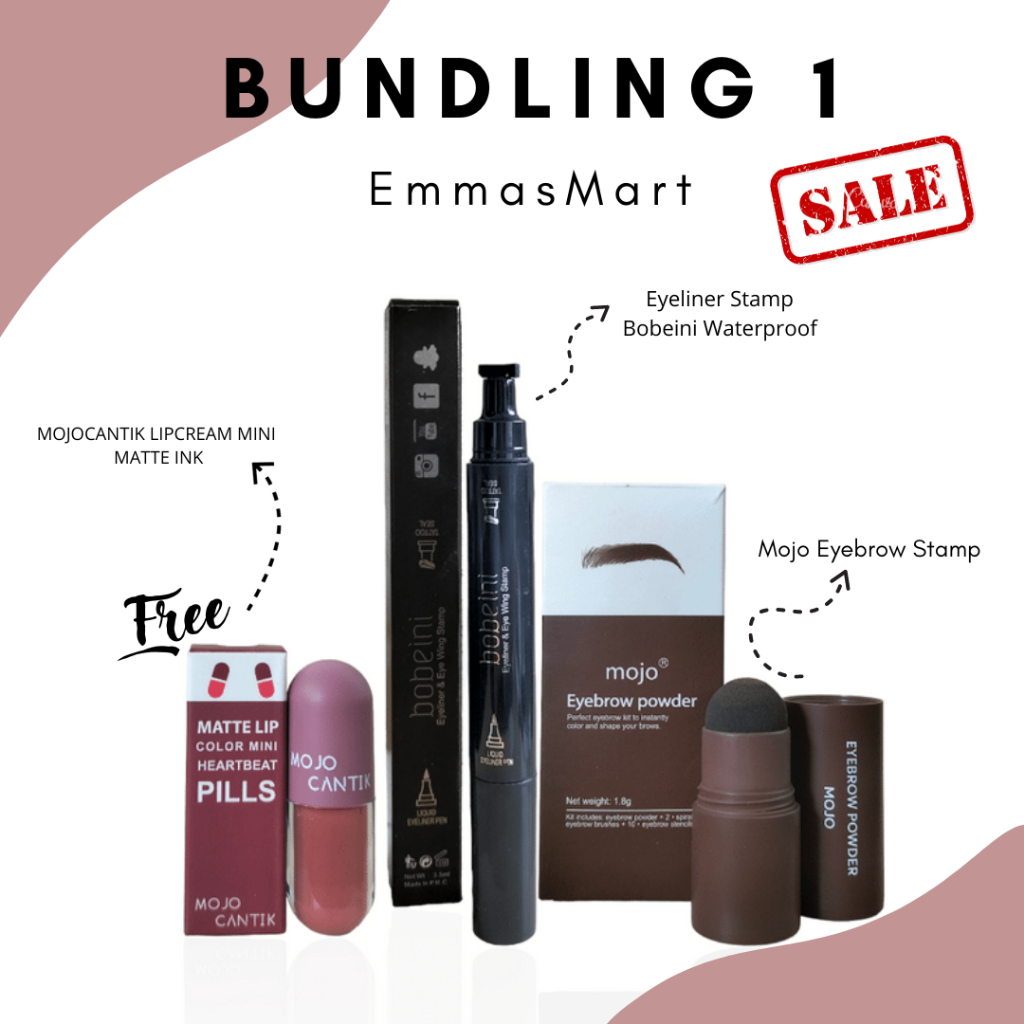 PAKET BUNDLING SERI 01 isi 3produk EYEBROW STAMP &amp; EYELINER STAMP 2IN1 &amp; LIPCREAM MINI BISA PILIH WARNA