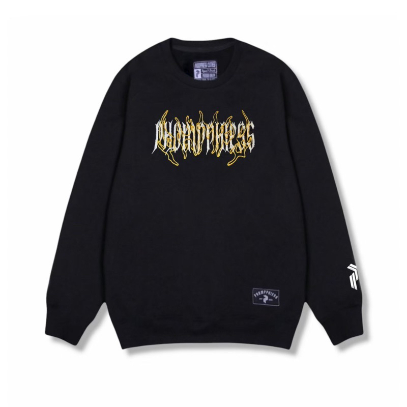 PHOMPPHIESS Sweater Crewneck Metal Bordir Sweater Hitam Pria Wanita