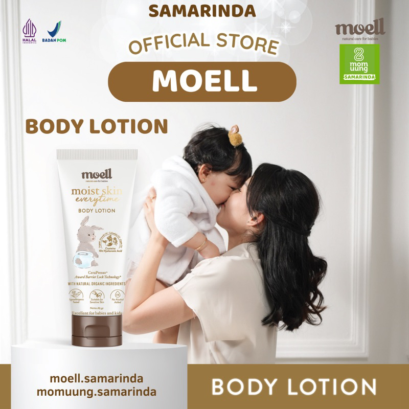 MOELL Body Lotion Bayi / moell Moist Skin Everytime 185 gr / Natural Organic / Lotion Pelembab Kulit Bayi / Aman untuk Kulit Sensitif / Moell Samarinda Balikpapan Smd Bontang Kalimantan Banjarbaru Banjarmasin Mom Uung Samarinda MomUung smd