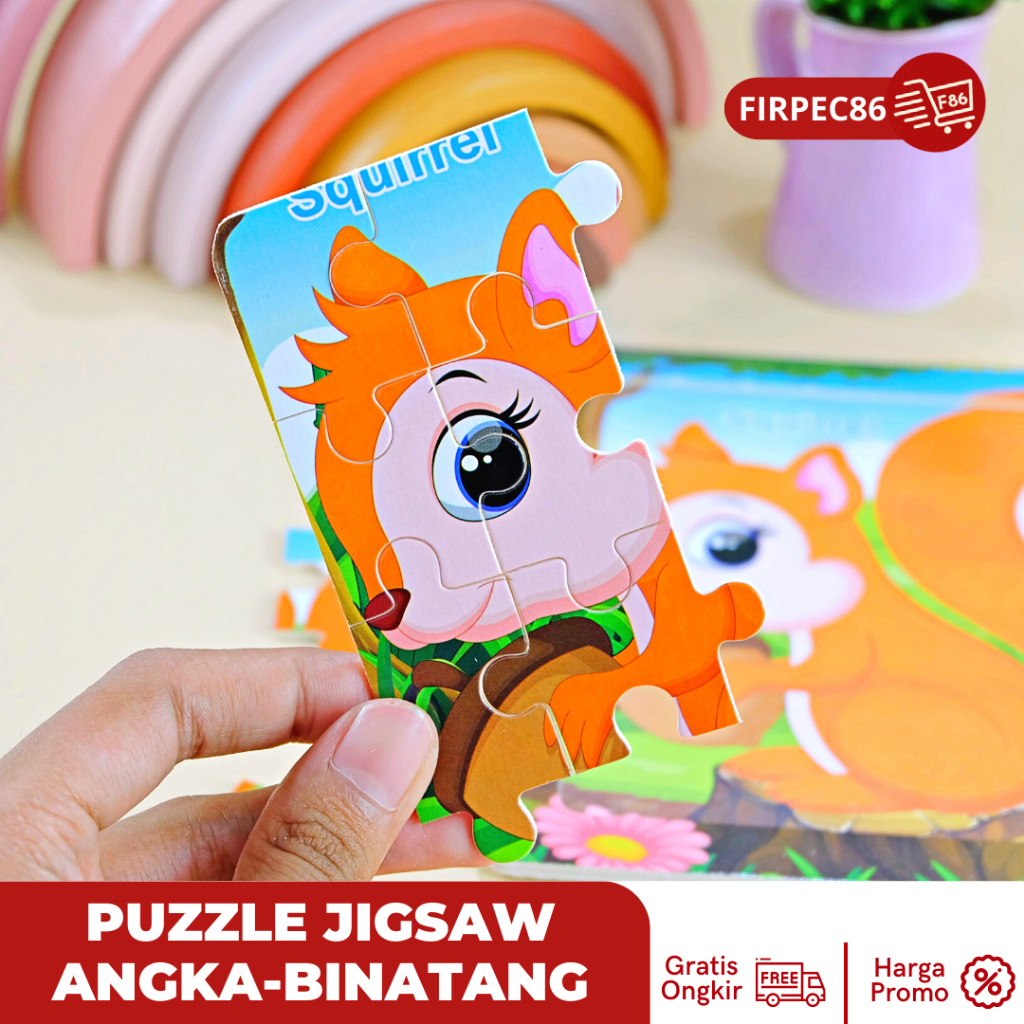 Mainan Anak Puzzle Kayu Jigsaw Angka / Binatang - Puzle Mainan Edukasi