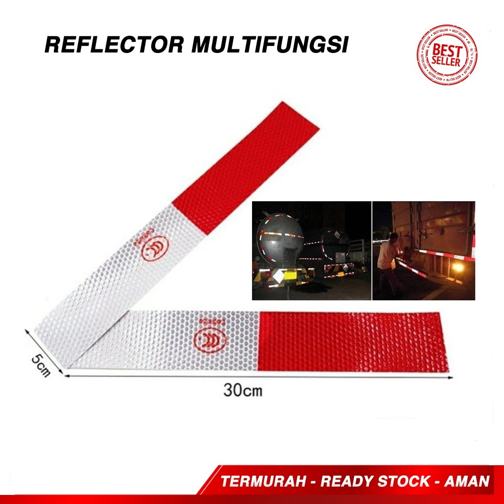 Stiker Reflektor Pemantul Cahaya Sticker Reflector Warning Sign Merah Putih