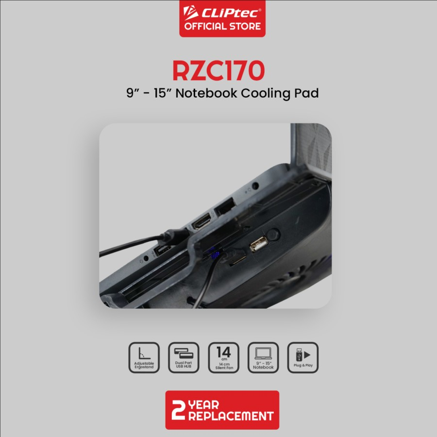 Cooling Pad RZC170 Exclusive Notebook Adjustable Ergostand 14&quot; CLIPtec