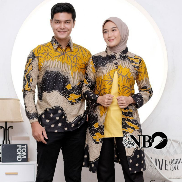Baju Batik Couple Pasangan Motif Ceker Ayam Kuning Lengan Panjang Jumbo