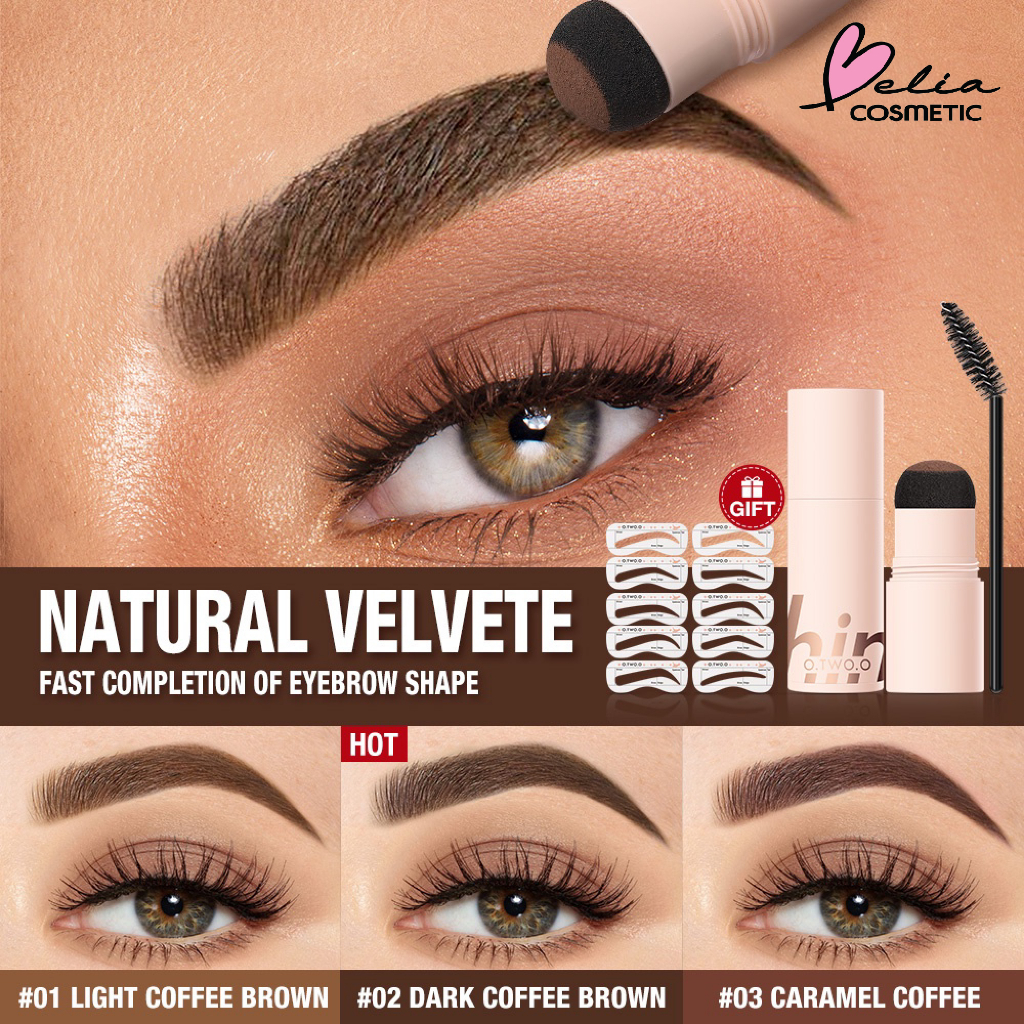 ❤ BELIA ❤ O.TWO.O Lasting Browfun Cushion Eyebrow Powder | Brow Stamp Long Lasting Eyes Makeup With Spoolie Brush 10 Reusable Beginner