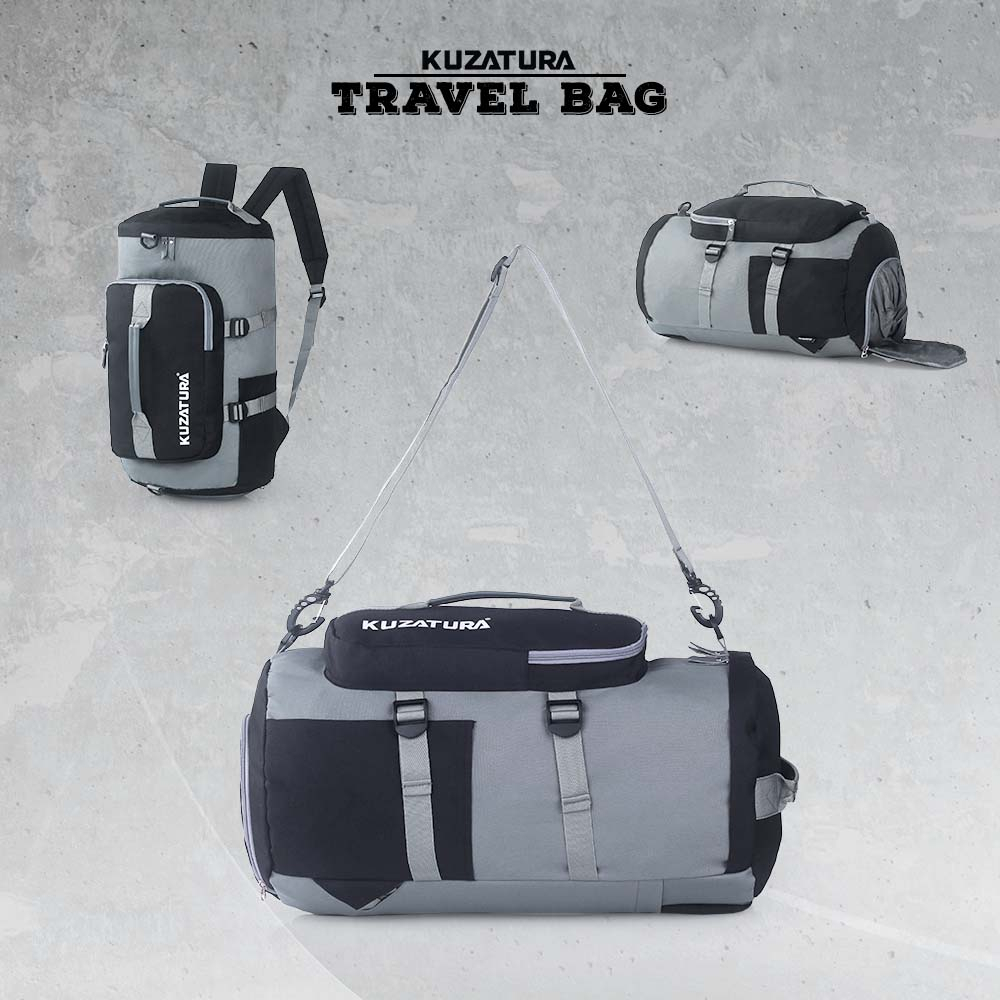 Tas Travel Bag Duffel Waterproof Multifungsi Hitam Abu 032