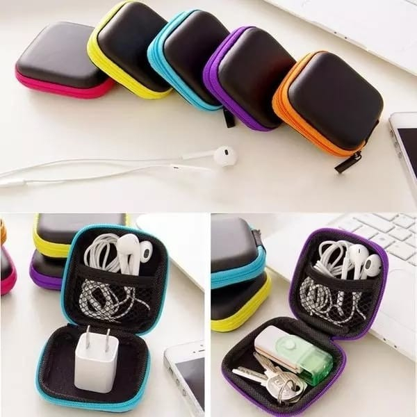 Dompet Mini Headset Earphone USB Cable Coin Purse Pouch Portable- Pouch HitamUngu