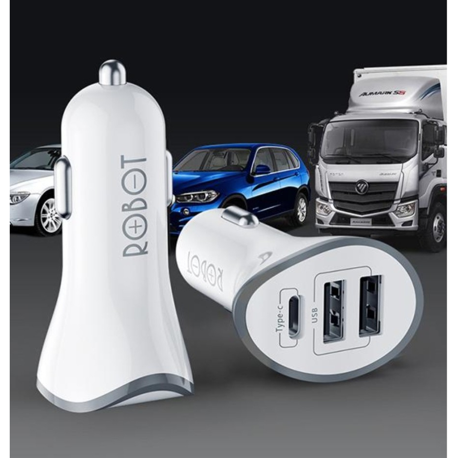 MH - Robot C08 Charger Mobil Type C Dual USB 4.8A Car Charger 3 Port