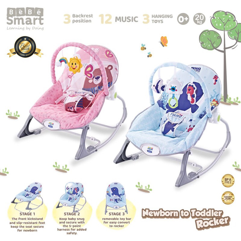 BEBE SMART BOUNCER NEWBORN TO TODDLER / BEBE SMART CLASSICO MUSICAL ROCKER BOUNCER BABY BEBESMART /KURSI GOYANG BAYI / AYUNAN BAYI Newborn Toddler Portable swing/ Rocking Chair Bebe smart classico