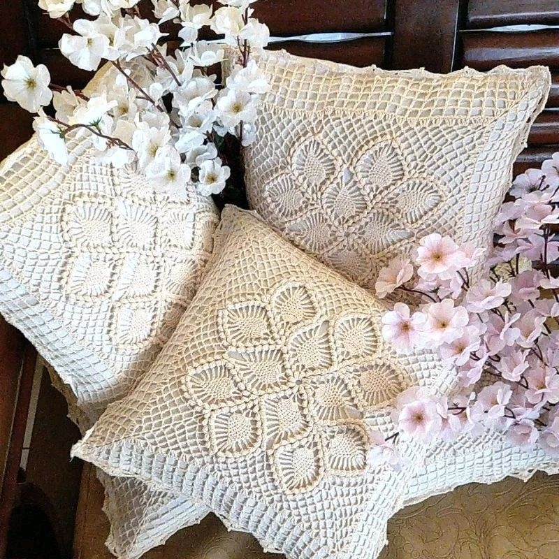 Sarung Bantal Rajut Set Taplak / Sarung Bantal Kursi Rajut / Sarung Bantal Kursi Sofa Rajutan Handma