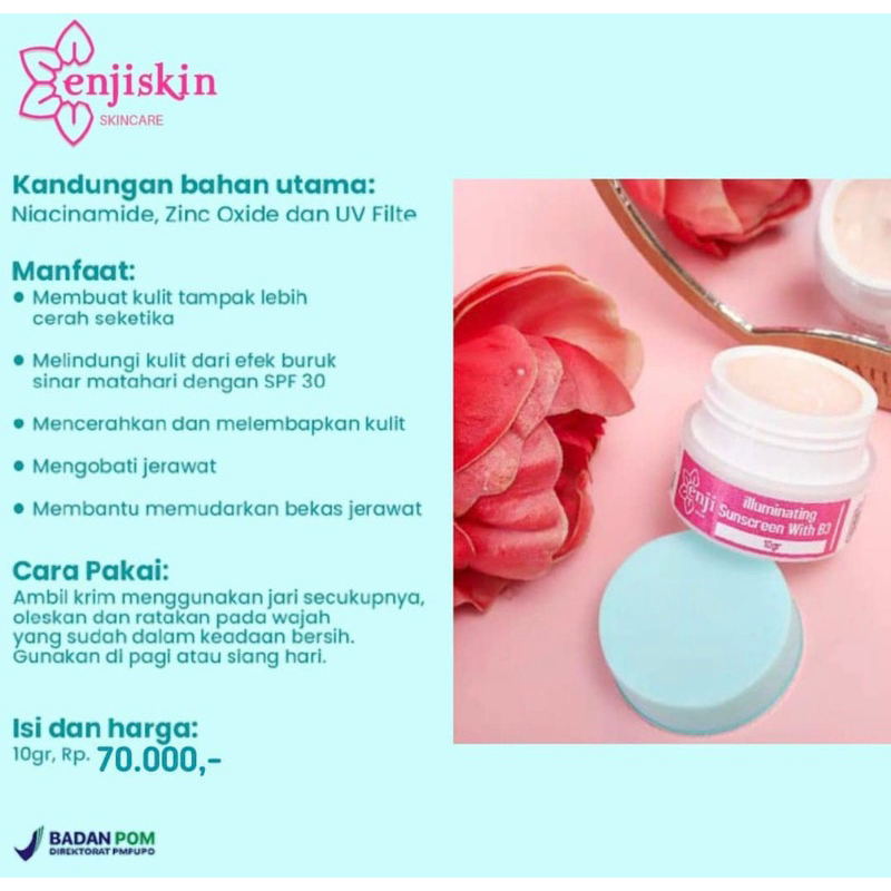 SUNSCREEN ILUMINATING B3" ENJI SKINCARE/ cream siang membuat glowing anti acne dengan SPF 30 BPOM