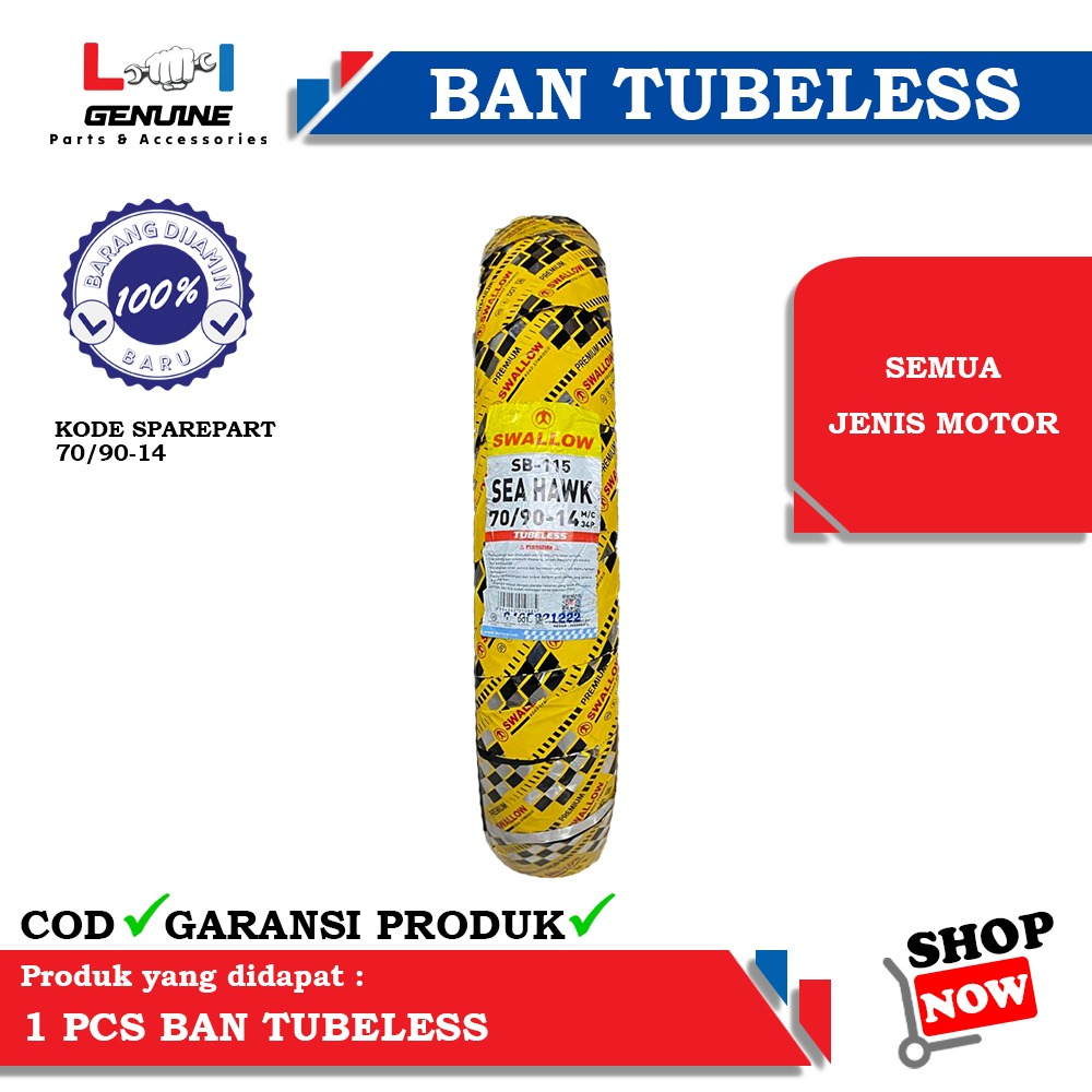 -LOI- BAN LUAR TUBELESS RING 14 SWALLOW 70/90, 80/90, 90/90