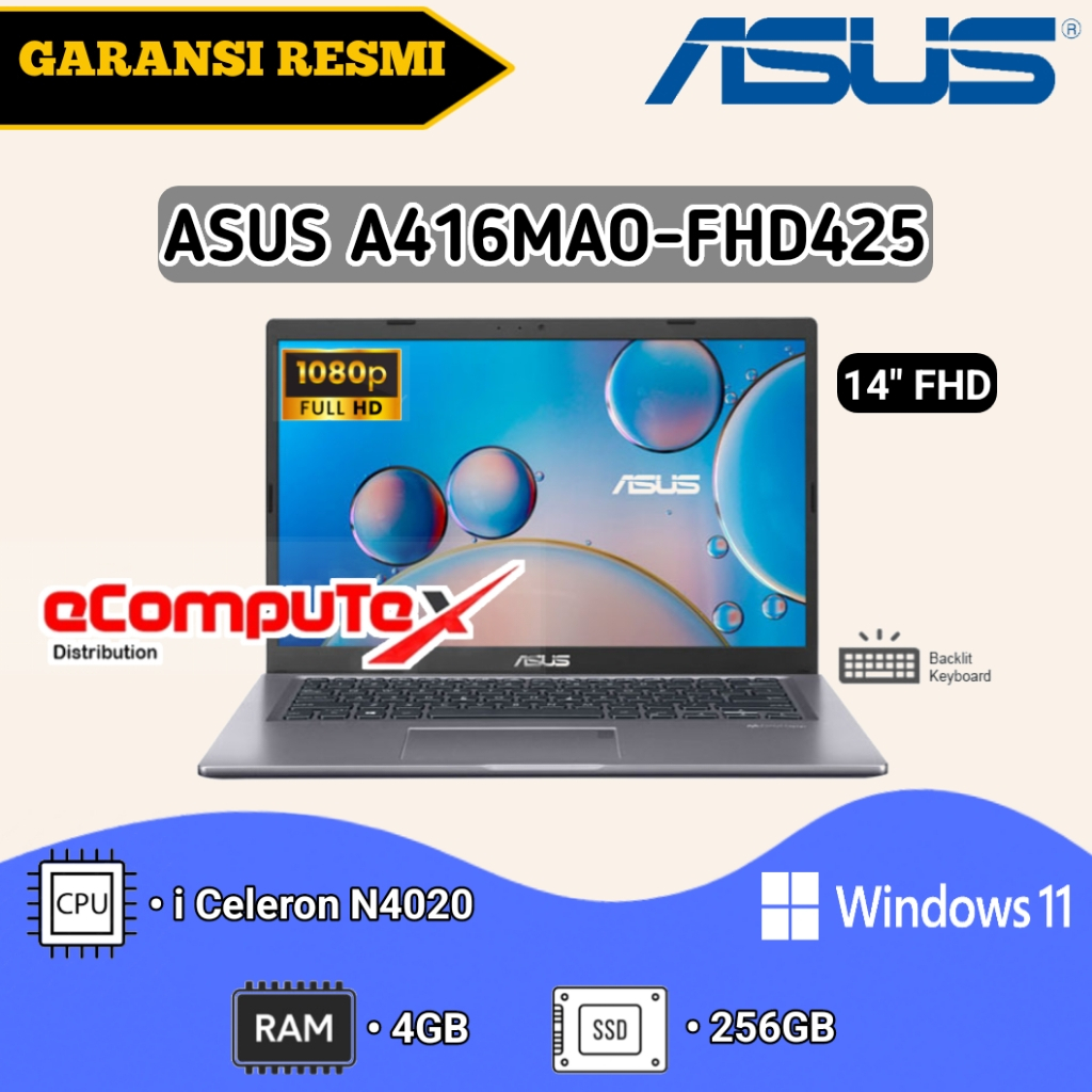 ASUS VIVOBOOK 14 A416MAO-FHD425 [INTEL CELERON N4020/4GB/256GB SSD/14″FHD] GARANSI RESMI