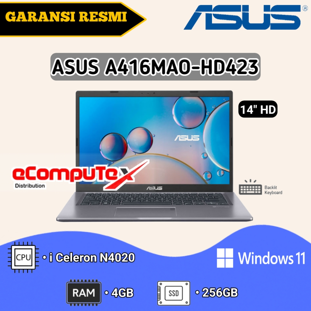 ASUS VIVOBOOK 14 A416MAO-HD423 [INTEL CELERON N4020/4GB/256GB SSD/14″HD] GARANSI RESMI