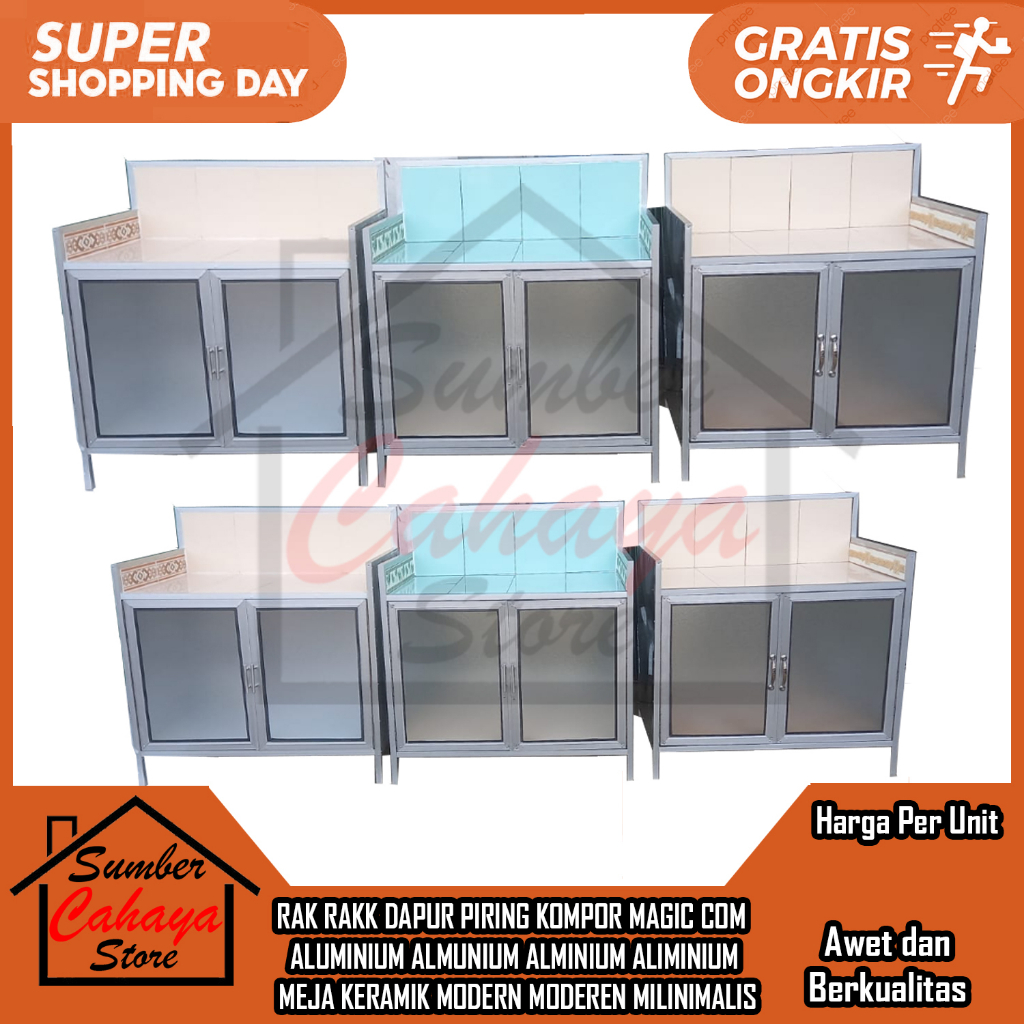 [Instant] Meja Kompor Rak Rakk Lemari Dapur Kitchen Piring Kaca Buram Magic Com  Aluminium Almunium 
