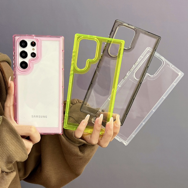 Soft TPU PC Case Bemper Candy Bening Samsung S23 Ultra S23 Plus S23+ S23 iPhone 14 PRO MAX 14 PLUS 14Pro 14PROMAX 13 12 12 PRO MAX With Frame Softcase Clear Cover Casing