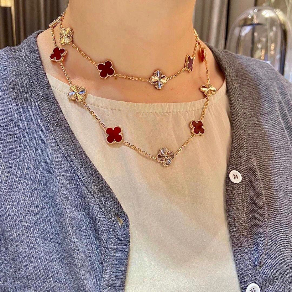 【17K emas】 Four-leaf Vintage Alhambra Necklace