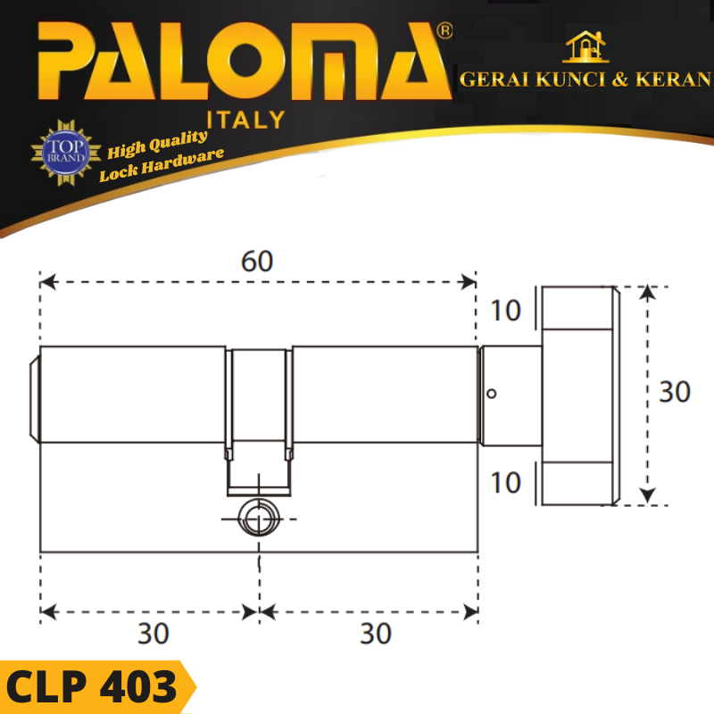 Knob Cylinder PALOMA CLP 403 DELUXE KC-SK 60MM  Standard Key GOLD SB KUNCI PINTU