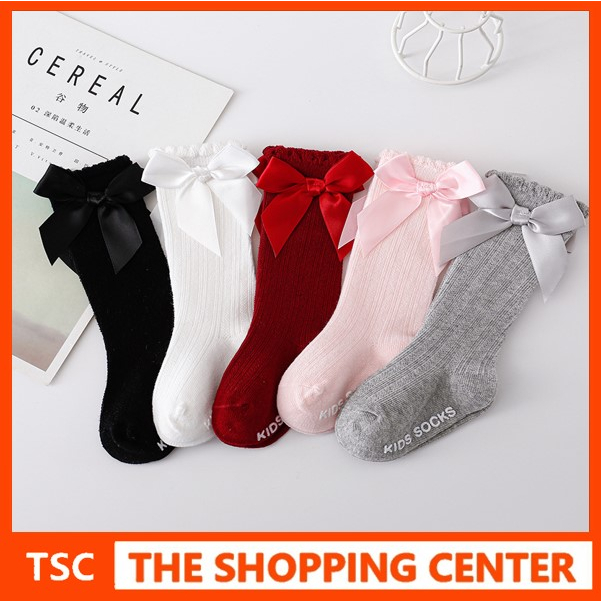 TSC -  Kaos kaki panjang Selutut Perempuan Yang Lembut Dengan Aksen Pita