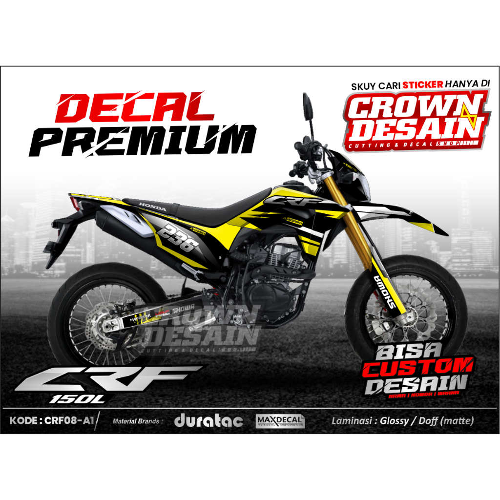 Decal Sticker Motor Cross CRF 150L Full body - Kuning - Dekal Stiker Honda CRF 150 L Desain Trail Su