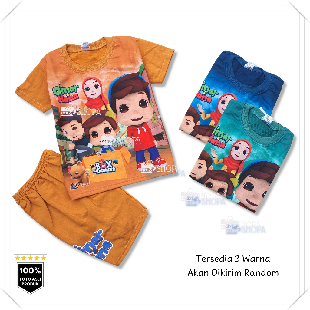 HMshopa - Baju Setelan Kaos Anak Laki-laki Perempuan Unisex Motif Omar dan Hana Lucu keren baju usia