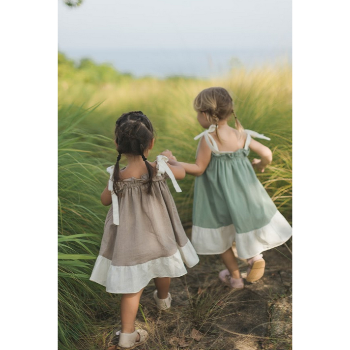 Little Folk Kate Dress - Anak Perempuan Pita Bow Baby Girl Baju Anak Balita Lucu Terusan Simple Colorblock