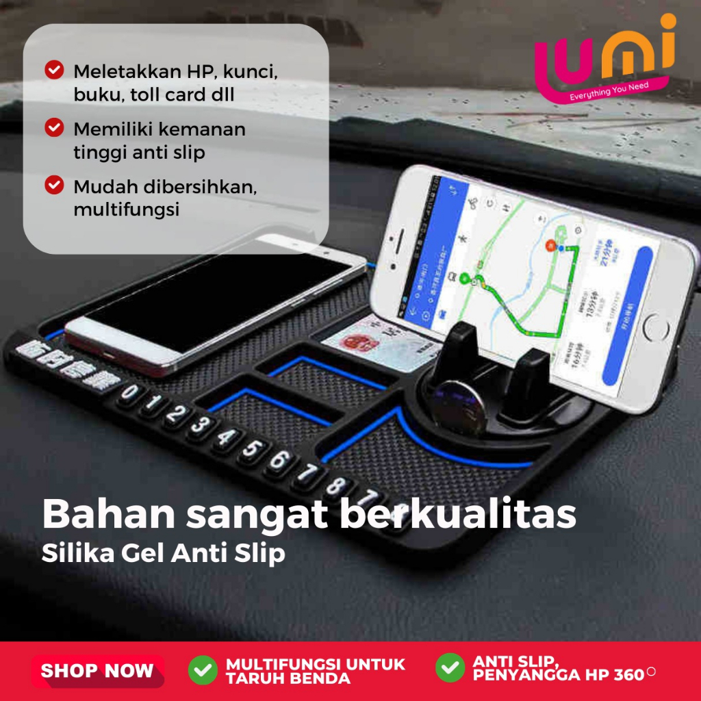 Phone Holder Tatakan HP Alas Mobil Dashboard 3 in 1 Anti Slip Mounting Dudukan Handphone Car Multifungsi Universal Stand Karpet Dasboard Matras Pad Tidak Licin