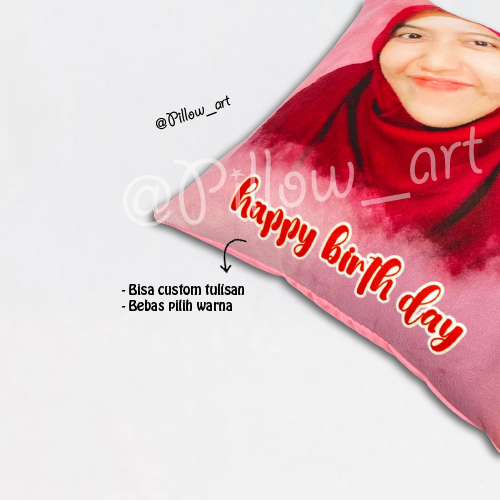 Pillowart - Bantal Custom Foto FREE DESAIN Ukuran 40x40 cm | Hadiah Ulang Tahun / Wedding / Wisuda - ART002