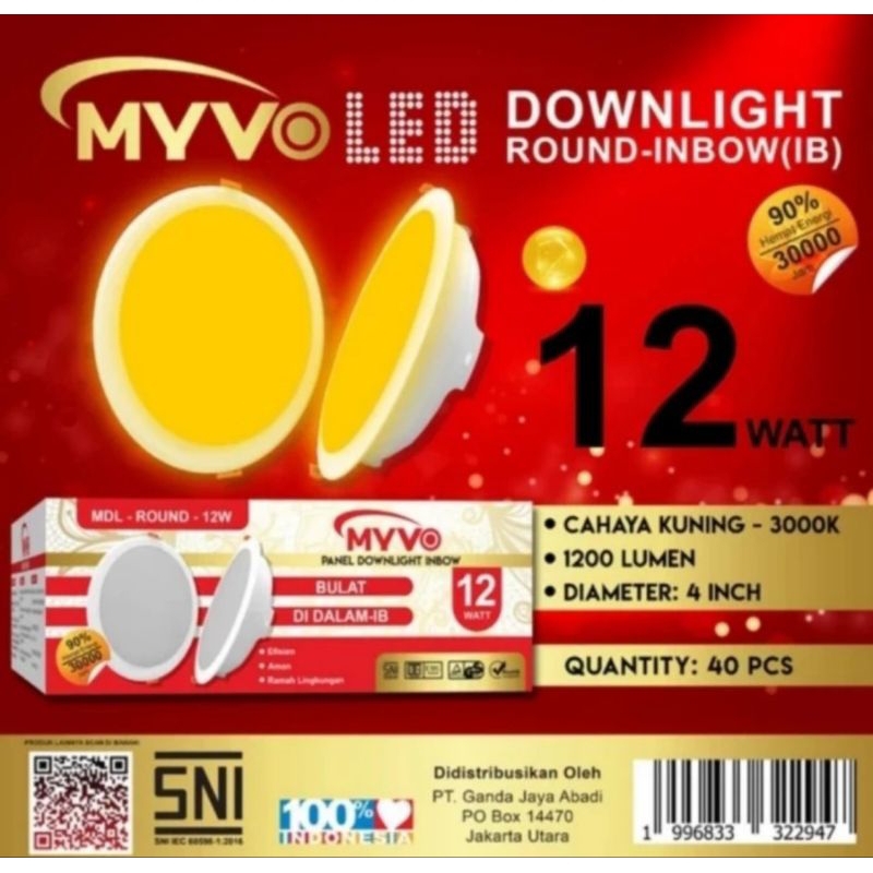 Downlight Led Inbow 12 Watt Cahaya Kuning Myvo