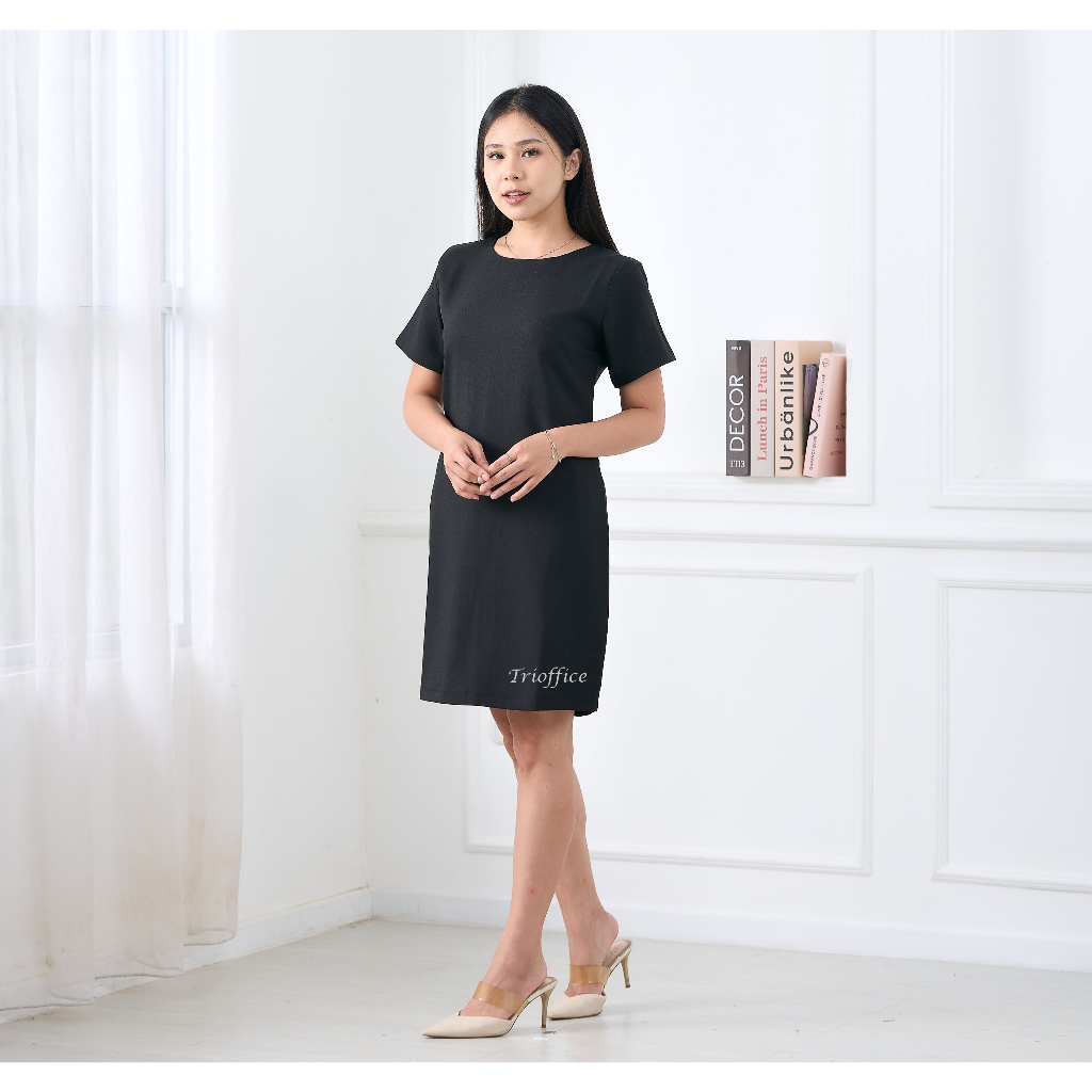 Dress Formal Pesta Hitam Polos Katun Premium Mini