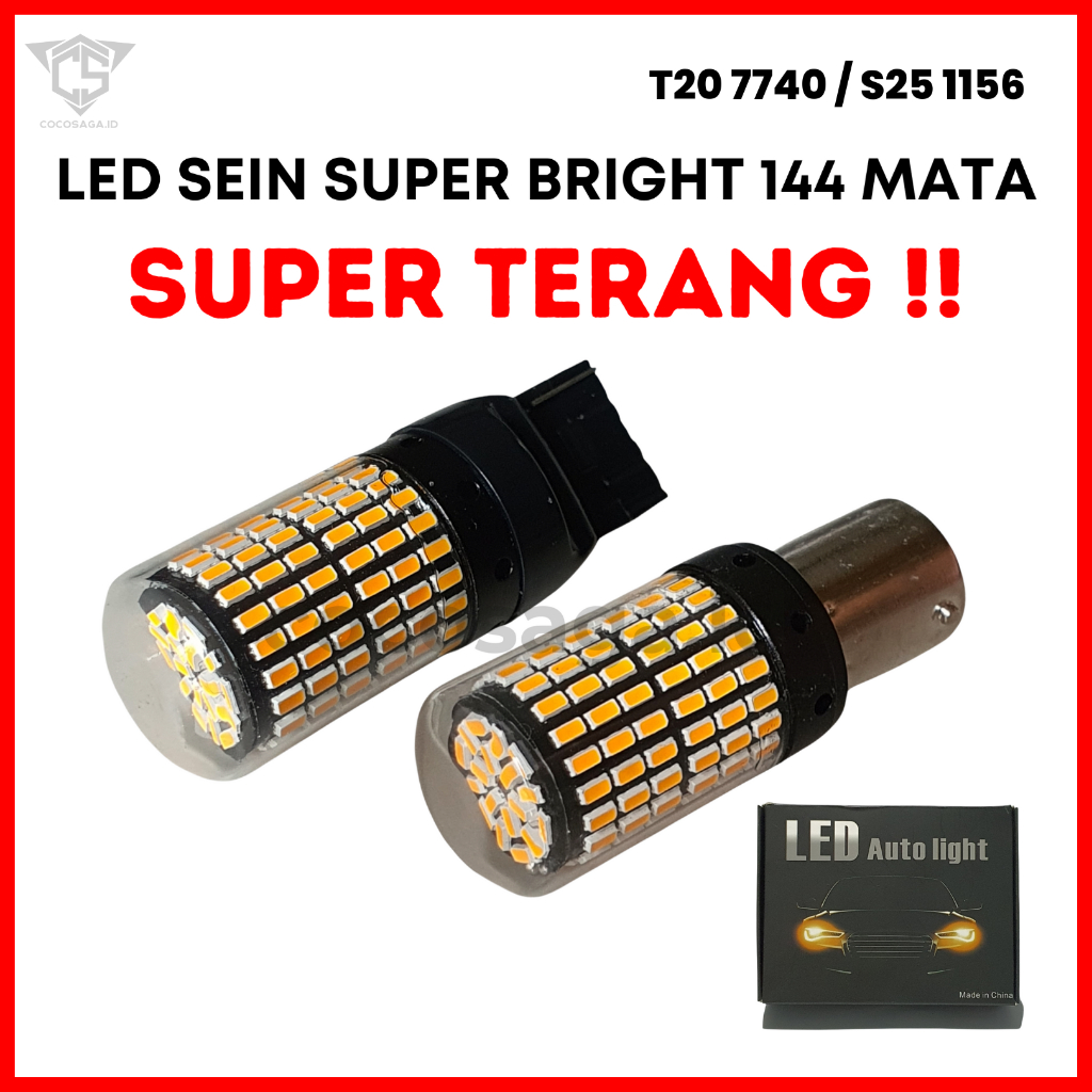 Sein Super Bright / Sein 'dajjal' - LED 144 mata Canbus No-Error 20watt 12-24 volt T20 7440 gepeng tancap / S25 Bayonet 1156 bulat putar- SUPER TERANG (1pcs/biji)