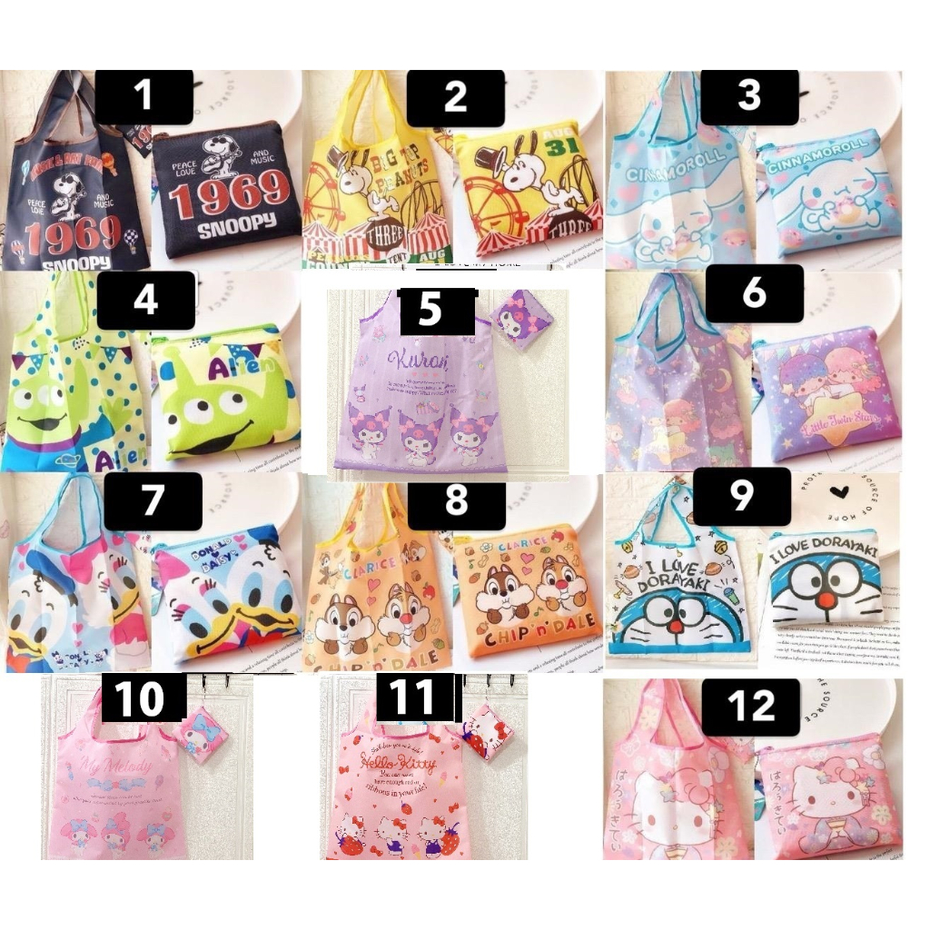 Tas Lipat Belanja Karakter TL008 Serbaguna Tote Bag Folding Kitty Sanrio Snoopy Melody