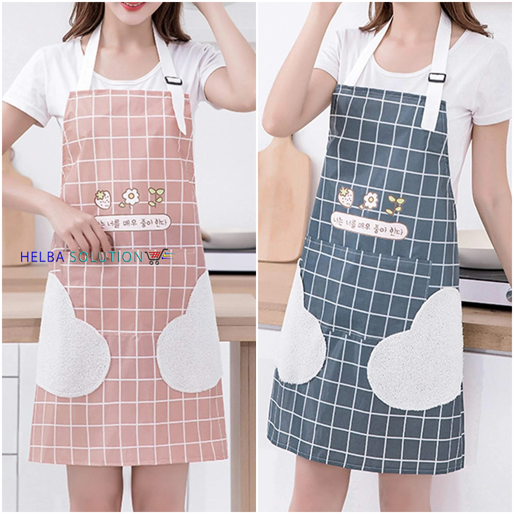 Celemek Masak Anti Air Apron Dapur Chef Barista Waiters Coffe Shop Motif Kotak Kotak Waterproof