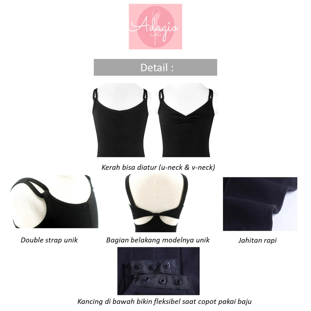 LEOTARD CAMISOLE DOUBLE STRAP CROSS SEXY BACK ATASAN BALET SENAM ANAK BALLET OUTFITS COTTON SPANDEX BLACK PINK