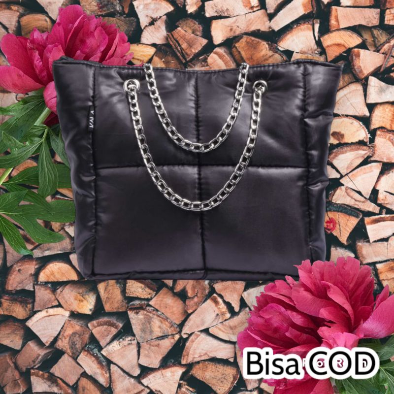 Tote Bag Lollyta Puffy  Pakai Resleting Tali Rantai Tas Wanita Lucu