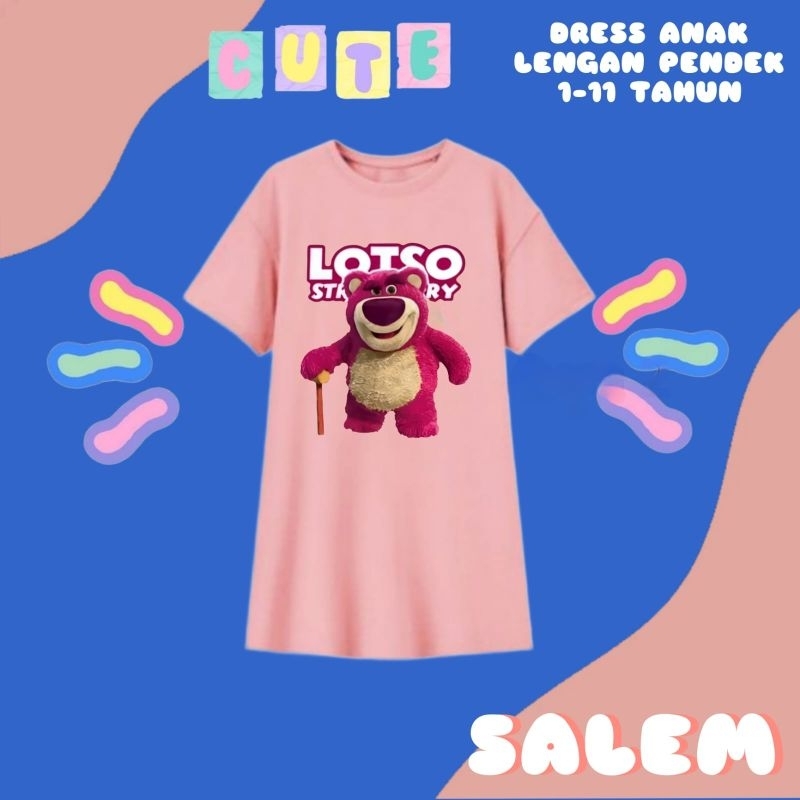 DRES/DASTER ANAK PEREMPUAN 1-11 TAHUN PINKY BEAR CUTE