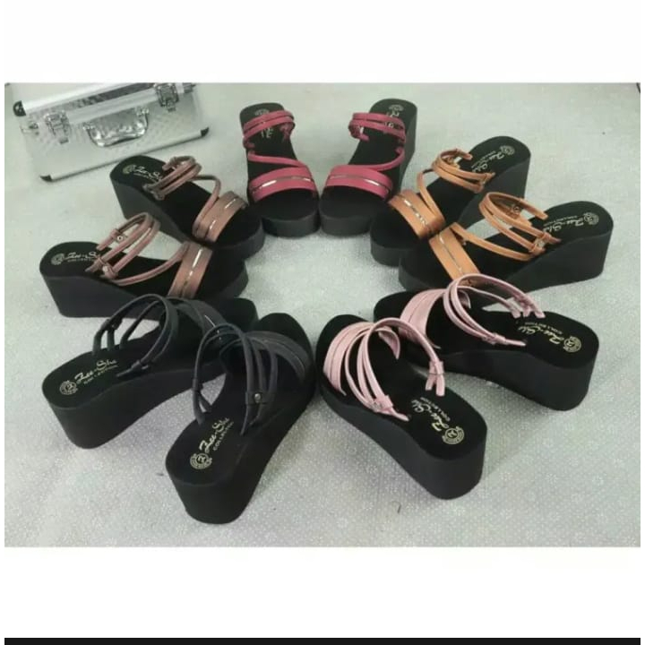 sandal wedges wanita tali silang sandal tinggi wanita dewasa