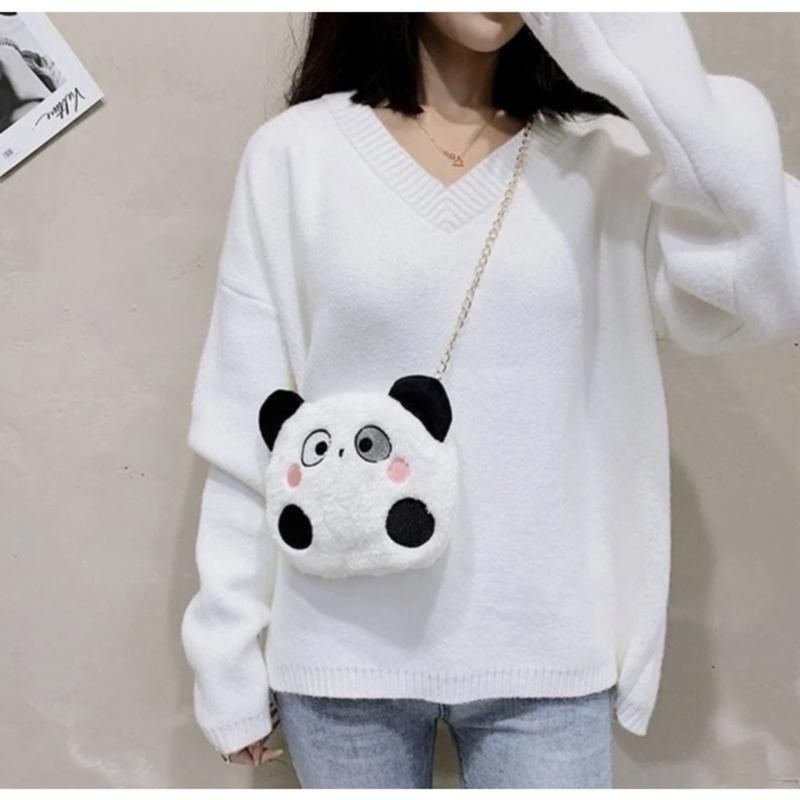 Tas Selempang Boneka Kepala Panda Sling Bag Bulu Rasfur Lembut Slempang Wanita Lucu Korean Style