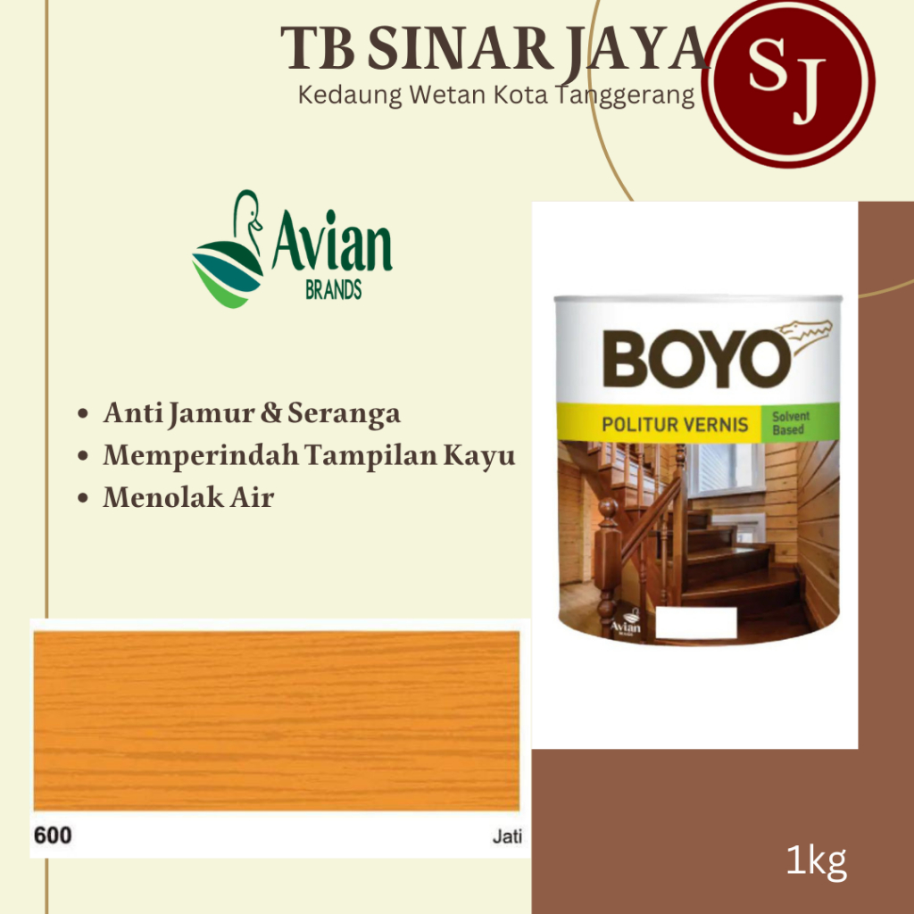 Avian Boyo Politur Cat Kayu 1 Liter ( Politur Minyak ) Solvent Based - 600 Jati