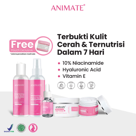 ANIMATE Instant Whitening Series | Serum Day / Night Cream / Paket Wajah FREE Pouch