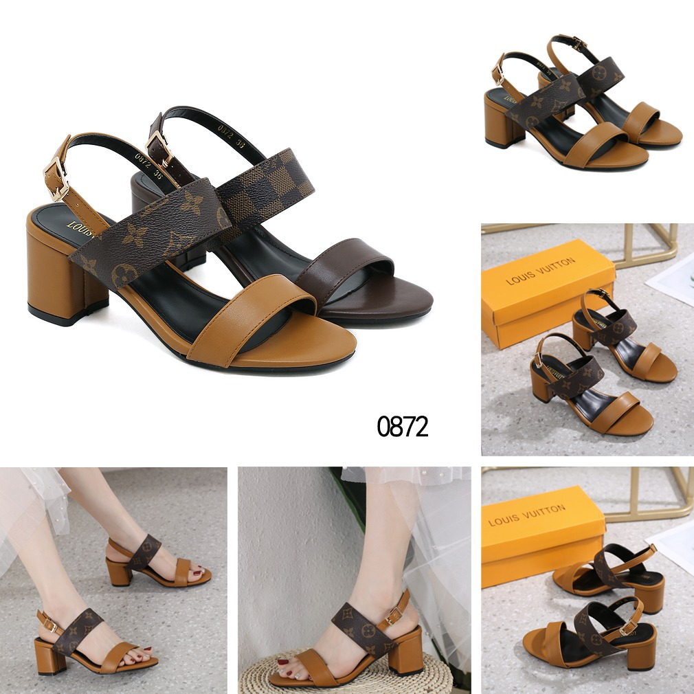 0872 Leather Ankle Strap Block Heel Sandals