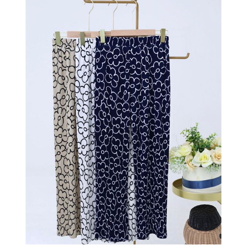 celana kulot plisket lidi motif premium celana kulot highwaist