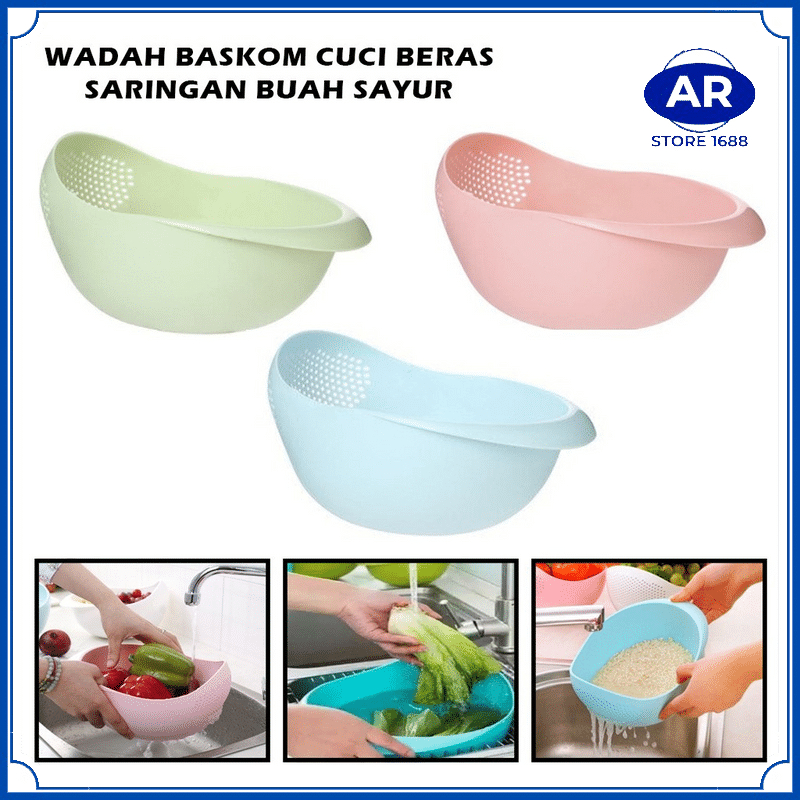 Baskom Cuci Beras / Wadah Pencuci Buah Sayuran Bahan Makanan Dilengkapi Tiris / Tempat Saringan Cucian Bahan Dapur / Drain Basket