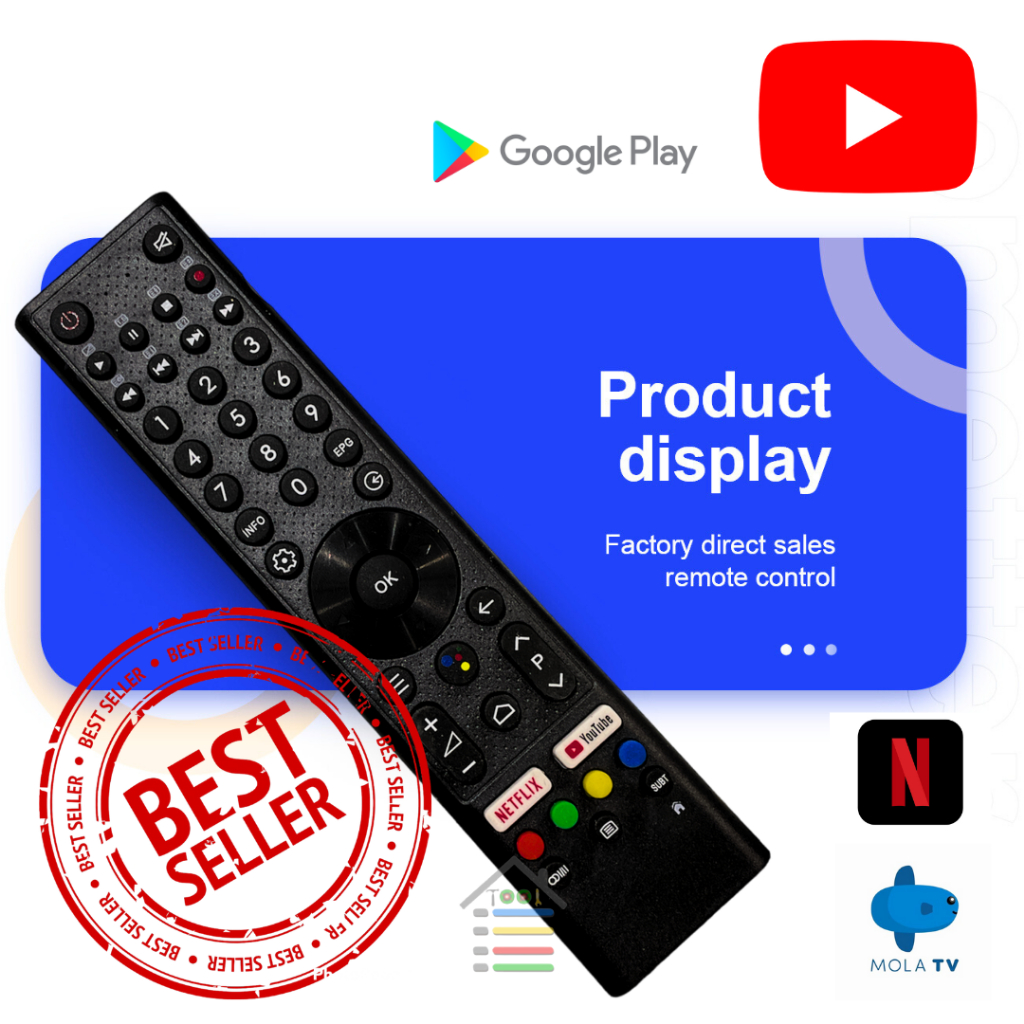 REMOTE CHANGHONG ANDROID TV CHIQ DIGITAL YOUTUBE NETFLIX MULTI SHP01