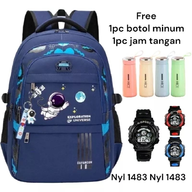 Tas sekolah anak laki laki astronot tas ransel untuk anak Sd Smp Free Jam anak dan Botol